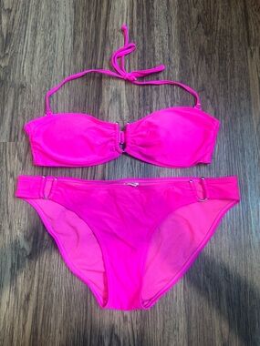 Old Navy Neon Hot Pink Bandeau Bikini Set